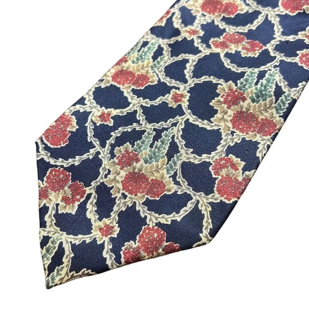 Christian Dior‎ Monsieur Navy Blue Floral Print Necktie - Men's Business